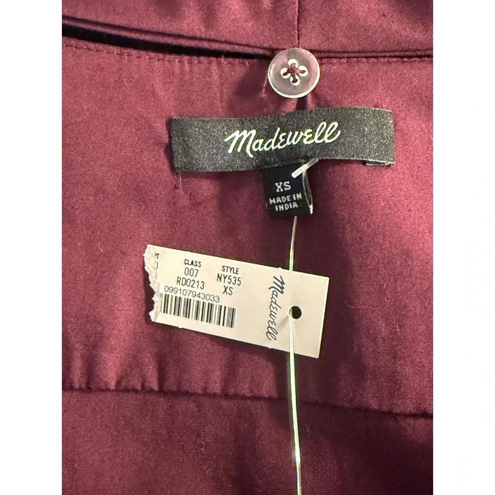 Madewell V-Neck Button-Front Top Dark Pomegranate Burgundy NY535 XS NEW